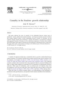 European Journal of Political Economy Vol – 495 www.elsevier.com/locate/econbase Causality in the freedom–growth relationship John W. Dawson *