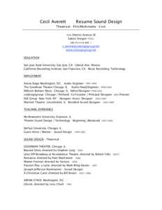 Cecil Averett  Resume Sound Design Theatrical - Film/Multimedia – Civic 1056 Electric Avenue SE