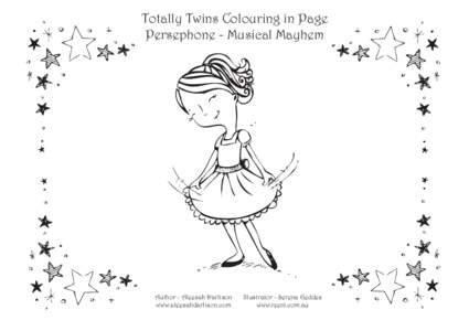 Totally Twins Colouring in Page Persephone - Musical Mayhem Author - Aleesah Darlison www.aleesahdarlison.com
