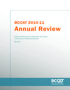 BCCAT[removed]Annual Review Report of the BC Council on Admissions and Transfer to the Ministry of Advanced Education May 2011