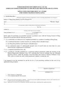 application for enrolment FOR NURSES TRAINED IN HONG KONG