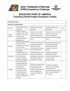 WEST TENNESEE STEM HUB STEM Competency Challenge DISCOVERY PARK OF AMERICA Traveling Exhibit Project Evaluation Criteria School/Team Name: Round 1: The Exhibit Design