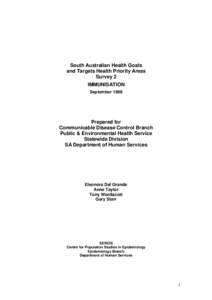 South Australian Health Goals and Targets Health Priority Areas Survey 2. Immunisation, September 1998