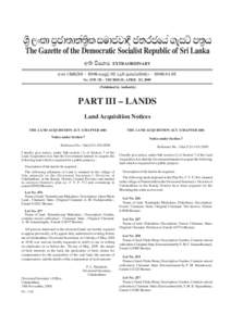 Êòé Èâ¨å Àò°åºå¾àº¨ èò ÌÄå°Éå¼û °¾Ç°ïÆà ªæÌ ÀºòÆ The Gazette of the Democratic Socialist Republic of Sri Lanka ¡ºø ïÊË  EXTRAORDINARY