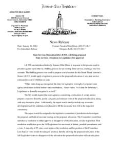 News Release Date: January 16, 2014 For Immediate Release Contact: Senator Mike Gloor, [removed]Margaret Kohl, [removed]