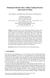 LNCSSituating Productive Play: Online Gaming Practices and <TEX>{�hape Guanxi }</TEX>in China