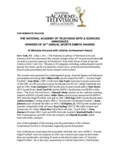 38th Daytime Emmy Awards / Outstanding Sports Personality /  Studio and Sports Event Analyst / Emmy Award / Television in the United States / Sports