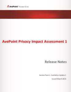 AvePoint Privacy Impact Assessment 1  Release Notes Service Pack 1, Cumlative Update 1 Issued March 2016