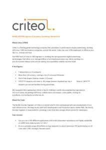 NoSQL DEVOPS Engineer (Cassandra, Couchbase, Memcache) About Criteo [CTRO] Criteo is a leading global technology company that specializes in performance display advertising, working with over 7,000 ecommerce companies ar