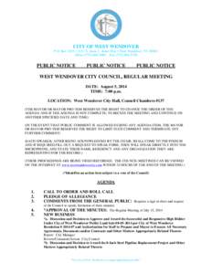 CITY OF WEST WENDOVER P.O. Box 2825 • 1111 N. Gene L. Jones Way • West Wendover, NV[removed]Office[removed]Fax[removed]PUBLIC NOTICE