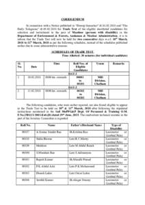 CORRIGENDUM In connection with a Notice published in “Dweep Samachar” dtand “The Daily Telegrams” dtfor Trade Test of the eligible shortlisted candidates for selection and recruitment to t