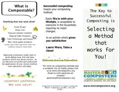 What is Compostable? Anything that was once alive! Food Scraps Dryer Lint Vacuum cleaner contents
