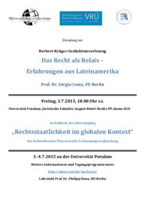 Einladung zur  Herbert-Krüger-Gedächtnisvorlesung Das Recht als Relais – Erfahrungen aus Lateinamerika