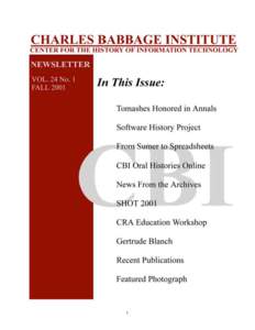 1  Charles Babbage Institute Newsletter Volume 24 Number 1