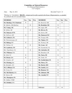 Committee on Natural Resources U.S. House of Representatives 112th Congress Date:  May 16, 2011