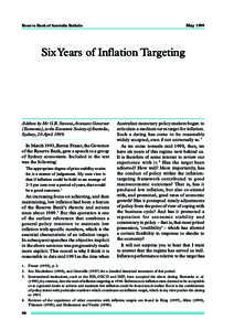 May[removed]Six Years ofBank Inflation Targeting Bulletin Reserve