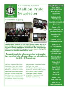 Williamsburg Academy  Stallion Pride Newsletter March, 2012