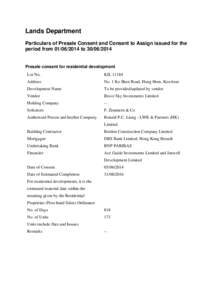 Lands Department Particulars of Presale Consent and Consent to Assign issued for the period from[removed]to[removed]Presale consent for residential development Lot No.