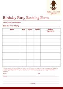 Birthday Party Booking Form