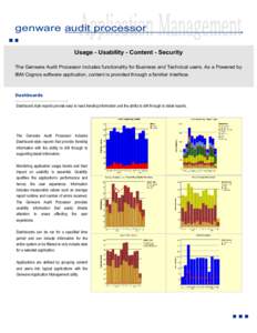 genware audit processor Usage - Usability - Content - Security The Genware Audit Processor includes functionality for Business and Technical users. As a Powered by IBM Cognos software application, content is provided thr