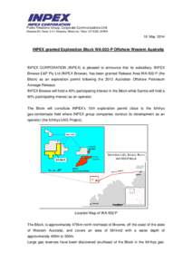 INPEX granted Exploration Block WA-502-P Offshore Western Australia