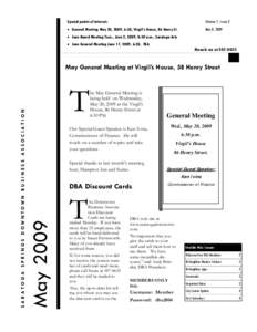 Special points of interest:  Volume 7, Issue 2 • General Meeting May 20, 2009, 6:30, Virgil’s House, 86 Henry St.