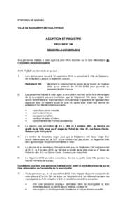 PROVINCE DE QUÉBEC  VILLE DE SALABERRY-DE-VALLEYFIELD ADOPTION ET REGISTRE RÈGLEMENT 246