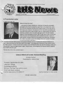 A Newsle tter for Members and FMndS of the Lenexa Histoneal Soctety  September/October 2006 Volume 24. Number 5