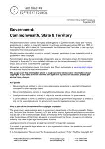 INFORMATION SHEET G062v18 November 2014 Government: Commonwealth, State & Territory This information sheet outlines the rights and obligations of Commonwealth, State and Territory