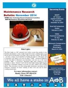 Maintenance Research Bulletin: November 2014 NTREC New Technology Research Equipment Committee MOR Maintenance Operations Research  Upcoming Events