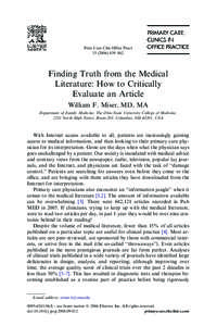 Prim Care Clin Office Pract[removed]–862 Finding Truth from the Medical Literature: How to Critically Evaluate an Article