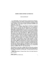 HIGHER ORDER REVERSE MATHEMATICS ULRICH KOHLENBACHy x1. Introdu
tion. Reverse mathemati
s as developed by H. Friedman, S. Simpson and others (see [17℄ for a 
omprehensive treatment) fo
uses on the language of se
ond or