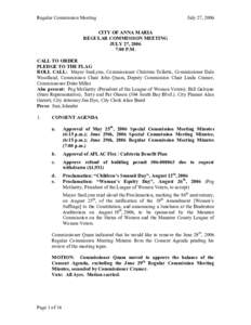 Regular Commission Meeting  July 27, 2006 CITY OF ANNA MARIA REGULAR COMMISSION MEETING