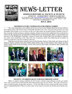 NEWS-LETTER DEDHAM HISTORICAL SOCIETY & MUSEUM PO BOXHIGH STREET DEDHAM MA