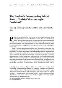 The For-Profit Postsecondary School Sector: Nimble Critters or Agile Predators?