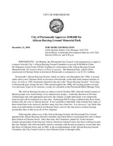 CITY OF PORTSMOUTH  City of Portsmouth Approves $100,000 for African Burying Ground Memorial Park December 21, 2010