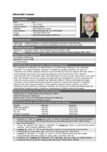 Alexander Loewer Personal Details Title Year of birth Current position Affiliation