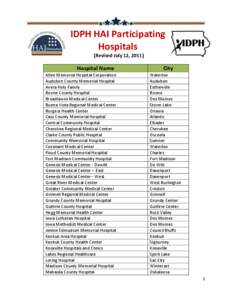 IDPH HAI Participating Hospitals (Revised July 12, 2011) Hospital Name Allen Memorial Hospital Corporation