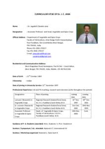 CURRICULUM VITAE OF Dr. J. C. JANA  Name : Dr. Jagadish Chandra Jana