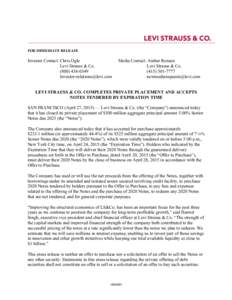 FOR IMMEDIATE RELEASE  Investor Contact: Chris Ogle Levi Strauss & Co 