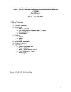 North Central Crime Prevention through Environmental Design (CPTED) Final Report FINAL – March 13, 2004  Table of Contents: