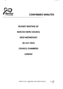 u CONFIRMED MINUTES BUDGET MEETING OF BARCOO SHIRE COUNCIL HELD WEDNESDAY