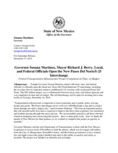 State of New Mexico Office of the Governor Susana Martinez Governor Contact: Enrique Knell[removed]