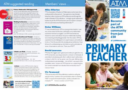 ATM suggested reading … Primary Mathematics CPD Support Pack FREE  The pack has been developed by ATM members for ATM