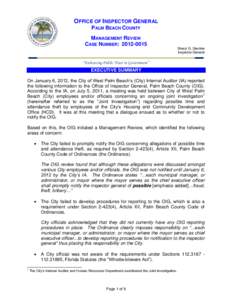 OFFICE OF INSPECTOR GENERAL PALM BEACH COUNTY MANAGEMENT REVIEW CASE NUMBER: Sheryl G. Steckler