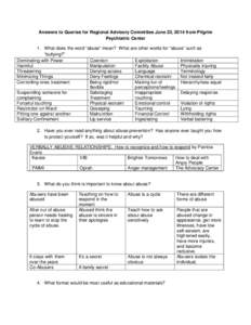 Answers to Queries for Regional Advisory Committee June 23, 2014 from Pilgrim Psychiatric Center 1. What does the word “abuse” mean? What are other words for “abuse” such as “bullying?” Dominating with Power 