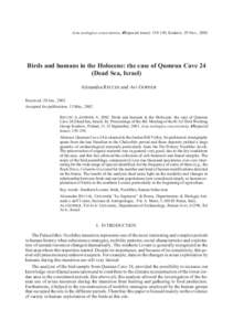 Acta zoologica cracoviensia, 45(special issue): , Kraków, 29 Nov., 2002  Birds and humans in the Holocene: the case of Qumran Cave 24 (Dead Sea, Israel) Alexandra RECCHI and Avi GOPHER Received: 20 Jan., 2002