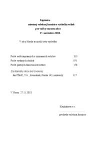 Zápisnica miestnej volebnej komisie o výsledku volieb pre voľby starostu obce 27. novembra[removed]V obci Horňa sa zistili tieto výsledky: