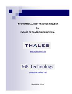 INTERNATIONAL BEST PRACTICE PROJECT For EXPORT OF CONTROLLED MATERIAL www.thalesgroup.com