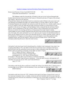 Southern Campaign American Revolution Pension Statements & Rosters Bounty Land Warrant of James Farrell BLWt339-100 Transcribed and annotated by C. Leon Harris VA